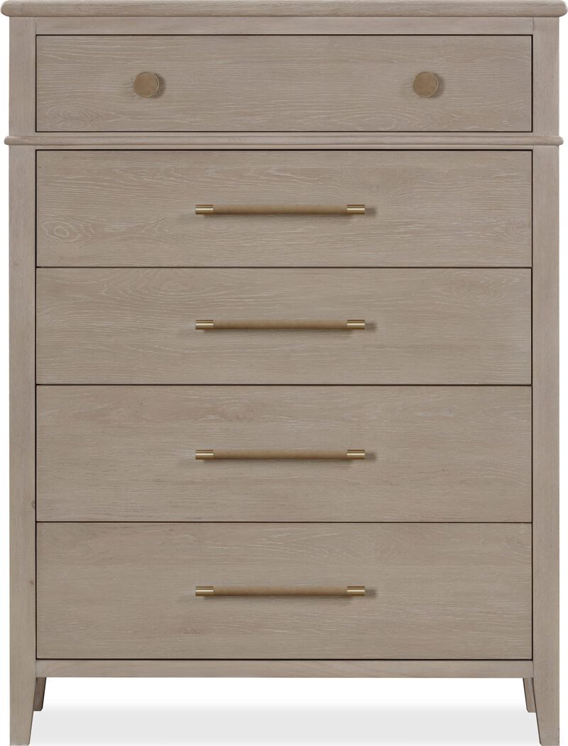Camden Five Drawer Oak Wood Chest in Chai