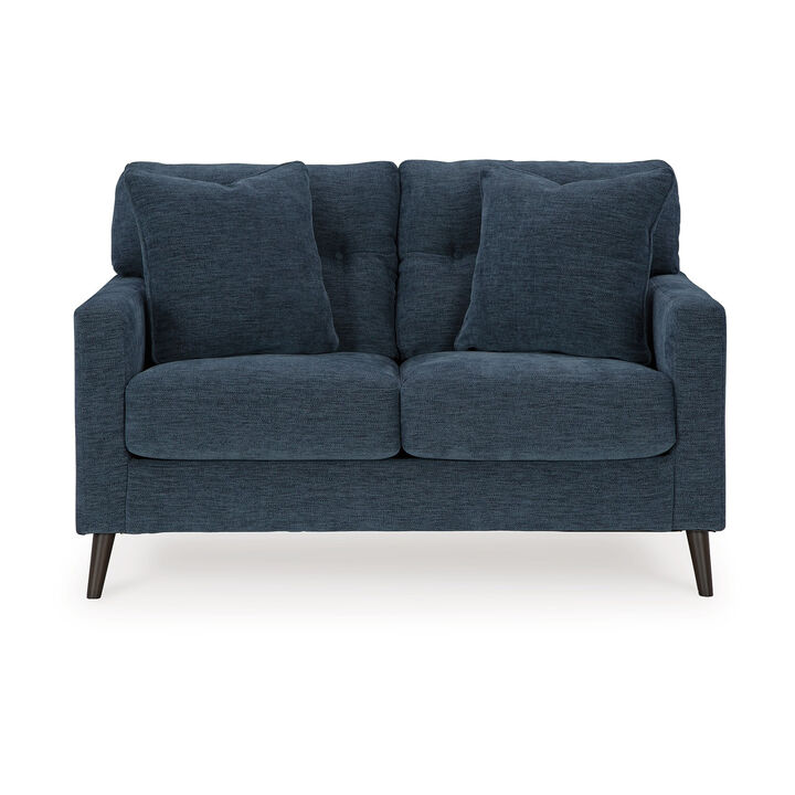 Bixy Loveseat, 57 Inch Dark Blue, Track Armrests, 2 Accent Pillows