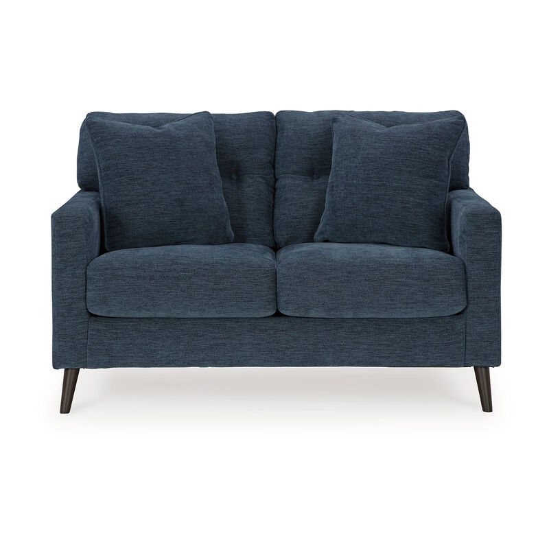 Bixy Loveseat, 57 Inch Dark Blue, Track Armrests, 2 Accent Pillows