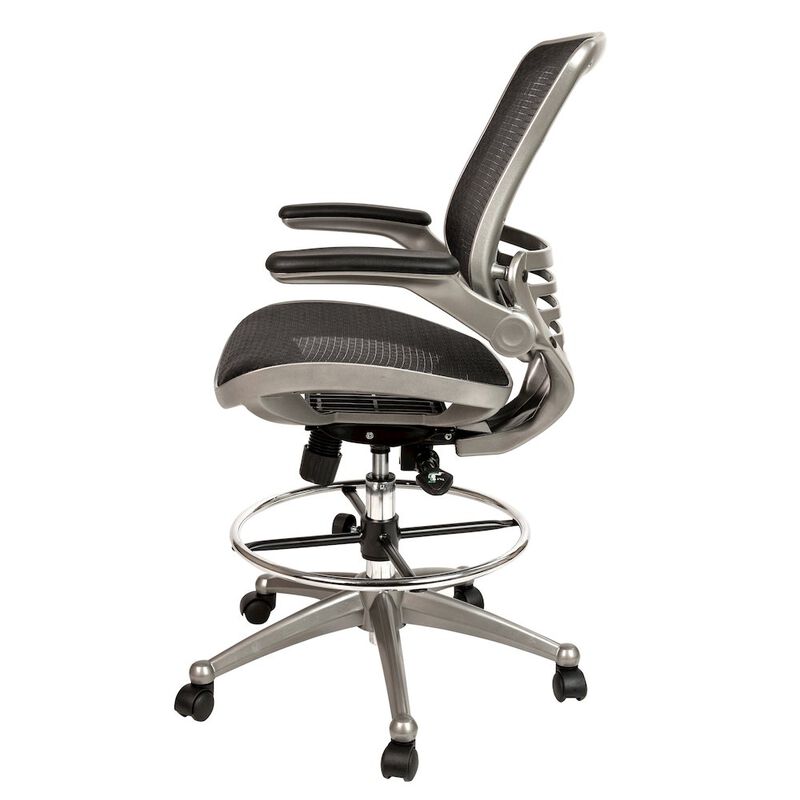 Flash Furniture Mid-Back Black Mesh Drafting Chair with Graphite Silver Frame and Flip-Up Arms image number 4