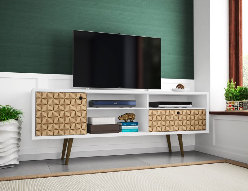 Liberty Extra Large TV Stand in White and Brown Pattern