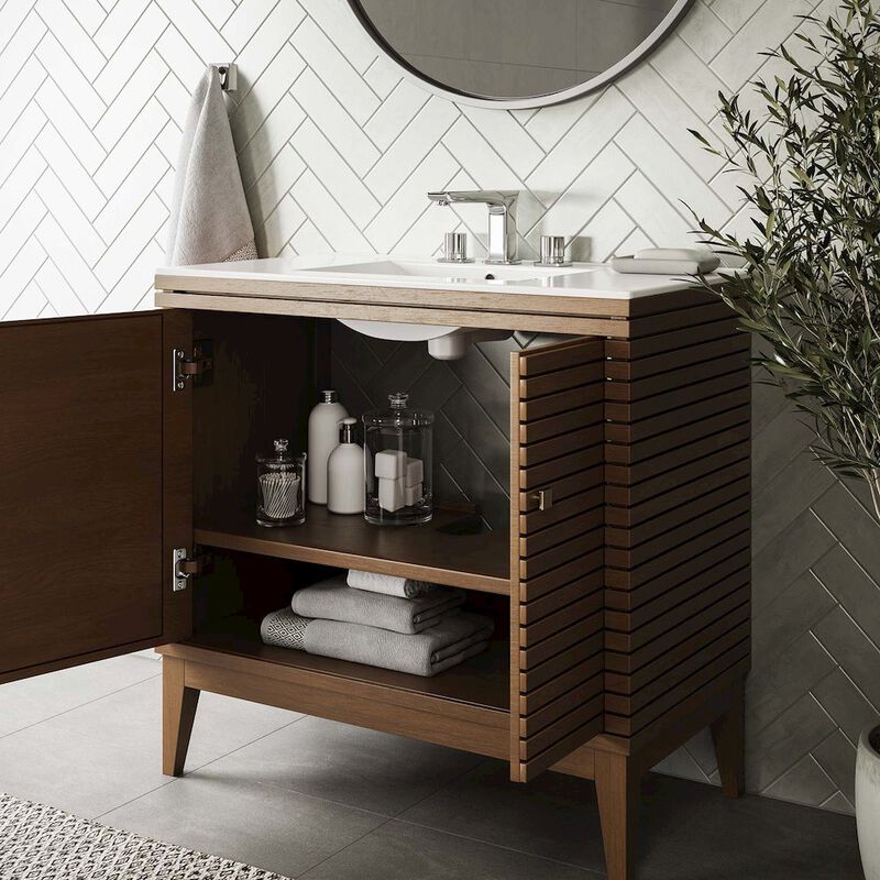 Modway EEI-5089-WAL Ledger 36" Wood Bathroom Vanity Cabinet (Sink Basin Not Included), Walnut image number 9
