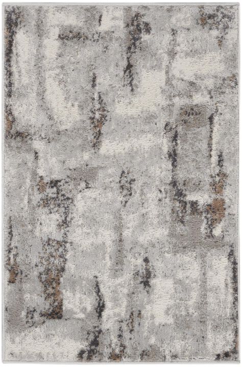 HomeRoots 2' X 3' Ivory Black and Gray Abstract Non Skid Area Rug