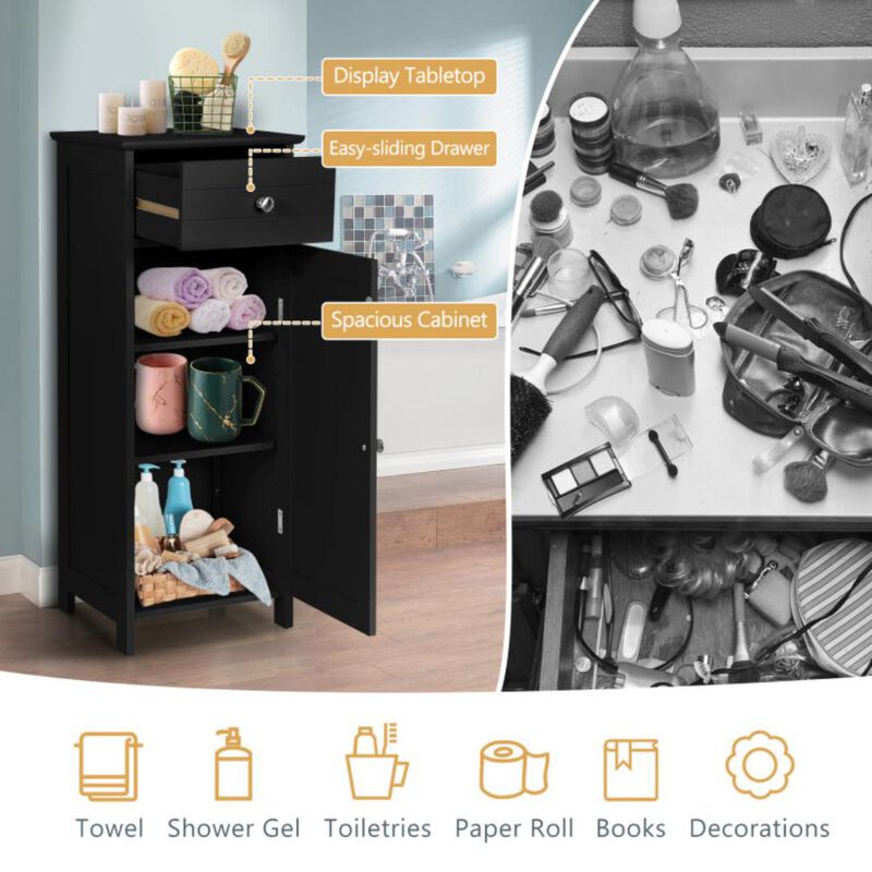 Hivvago Wooden Storage Free-Standing Floor Cabinet with Drawer and Shelf