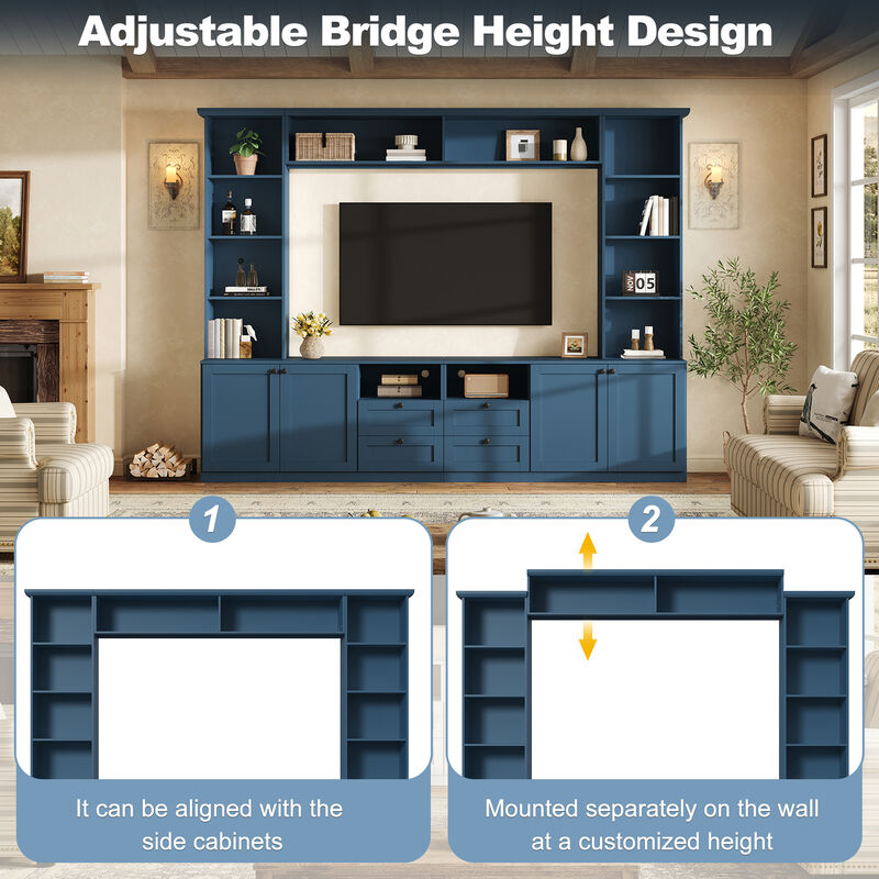 Merax Large TV Stand with Customizable Storage, Adjustable Overhead Bridge, Open Media Shelf image number 5