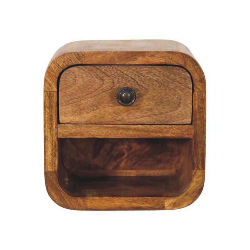 Artisan Furniture Solid wood Curved Wall Mounted Bedside, 1 Drawer and Shelf, beige image number 0