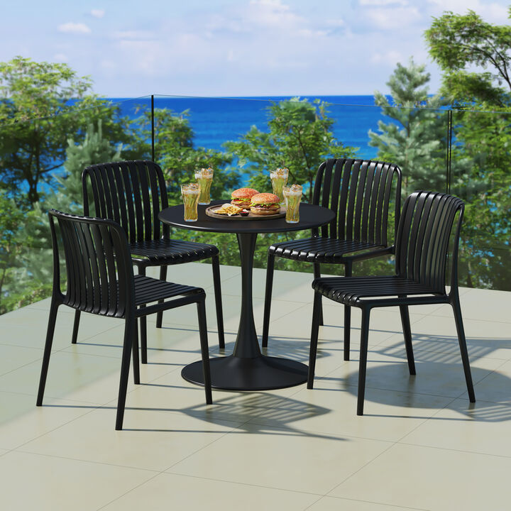WestinTrends 5-Piece Outdoor Metal Dining Table Set And Stackable Resin Patio Chairs