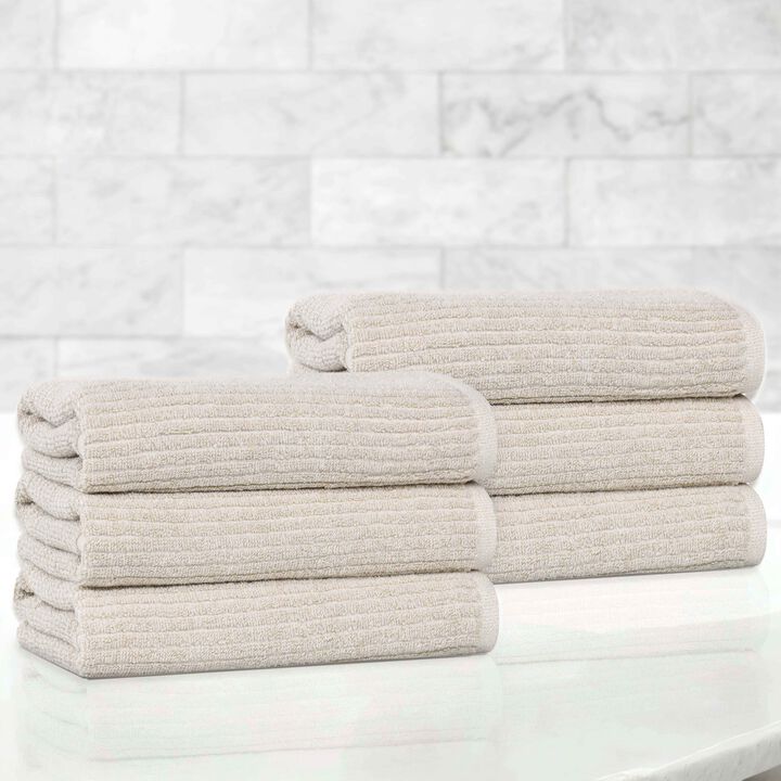 Set of 6 Cotton Blend Hand Towels with Textured Ribbed Design