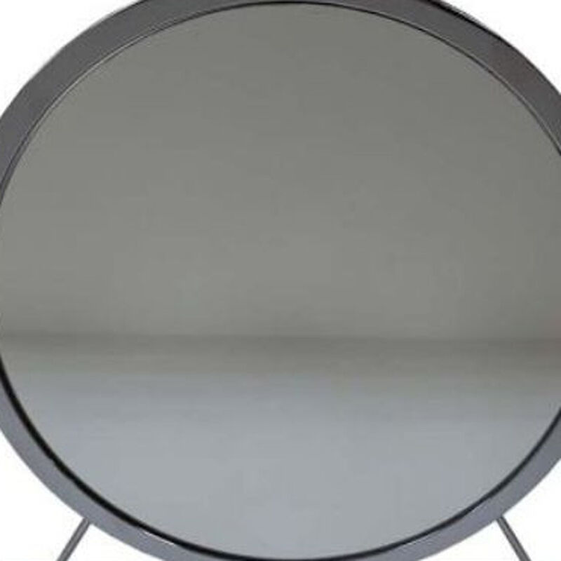HomeRoots 19" Gray Metal Round Freestanding Ornate Framed Makeup Shaving Tabletop Mirror image number 2