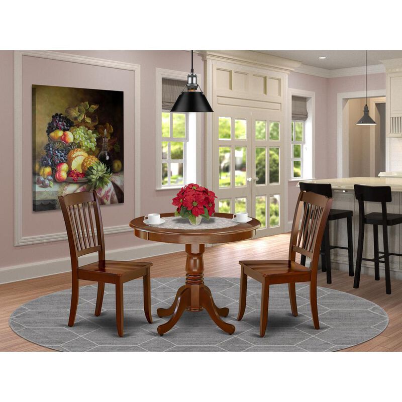 East West Furniture Dining Room Set Mahogany, ANDA3-MAH-W