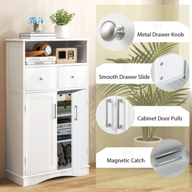Hivvago 2 Doors Freeestanding Bathroom Floor Cabinet with 2 Drawers and Adjustable Shelves