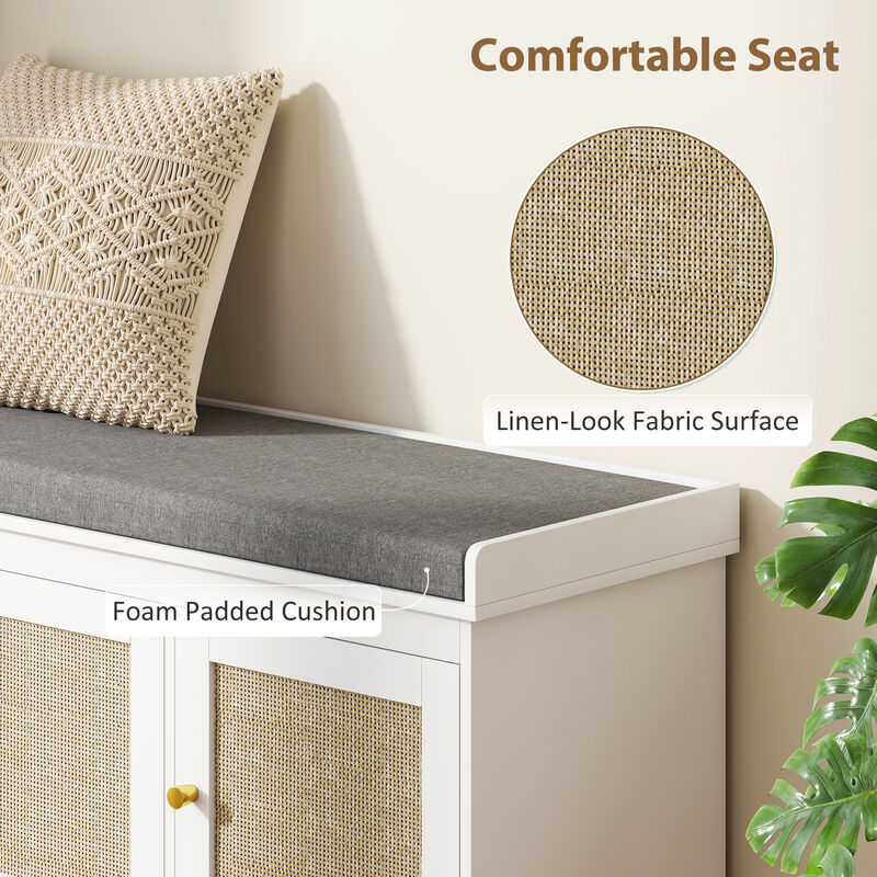 Hivvago Entryway Shoe Bench with Woven Doors and Shelves image number 4