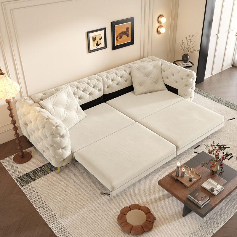 Whisen 97.7" 4-Seat Convertible Sleeper Sofa, Velvet 3-in-1 with Ottoman for Apartment Office image number 3