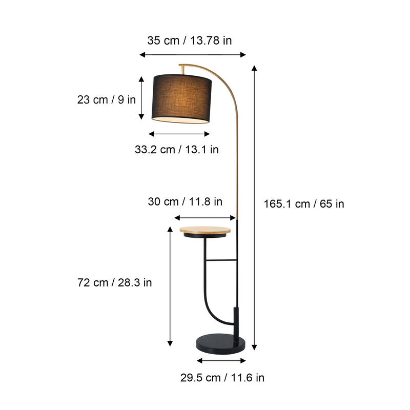 Teamson Home Danna 65" Modern Metal Arc Floor Lamp with Table and USB Port, Black