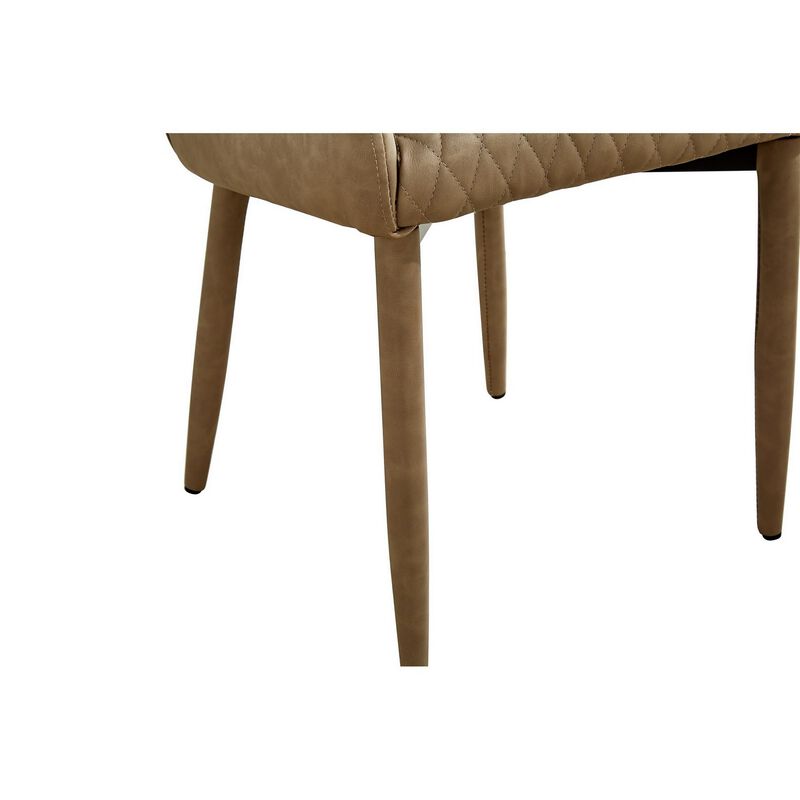 Tom 16 Inch Modern Dining Chair, Beige Vegan Faux Leather, Metal Legs-Benzara