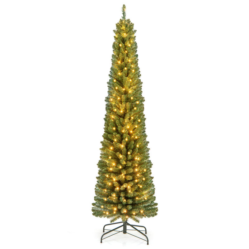 Pencil Christmas Tree with Memory Wire Branches and Warm LED Lights, Slim Design