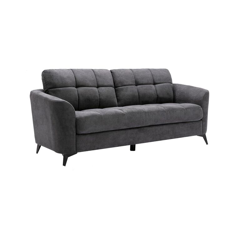 Odin 79 Inch Modern Sofa with Tufted Cushioning, Black Frame, Gray Velvet-Benzara