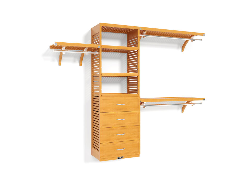 Solid Wood Walk-In Closet Organizer with 4 Drawers