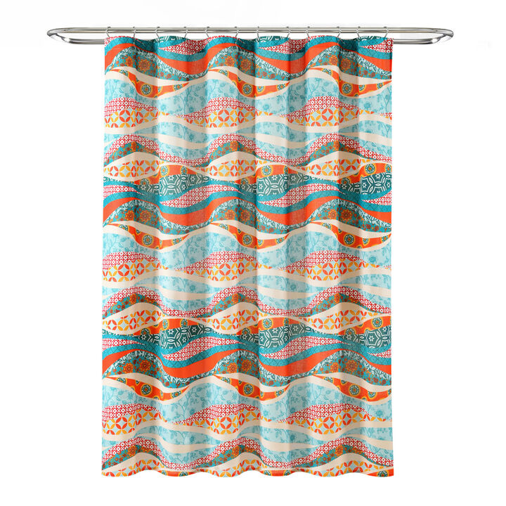 Hailey Watercolor Wave Cotton Shower Curtain