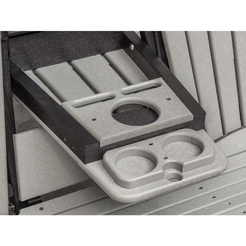 American Furniture Classics Two Seat Fan Back Glider with Drop Down Table/Cup Holder in Light Gray