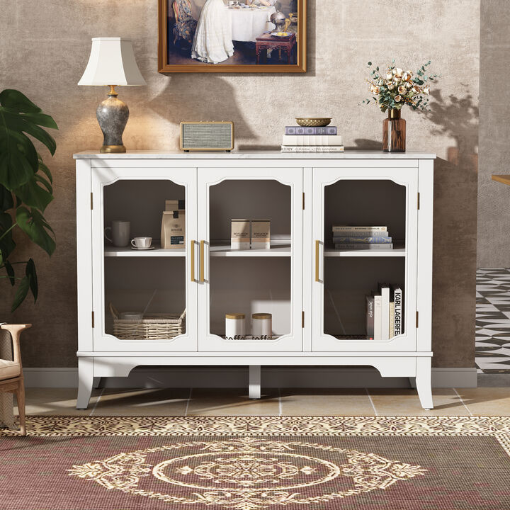Christopher Knight Home Tucson 47.9" Modern Storage Cabinet with 3 Glass Doors and Adjustable Shelves