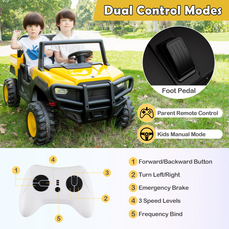 Kids 24V Electric Dump Truck Ride On Car with 2 Seats for Yard and Garden-Yellow image number 5