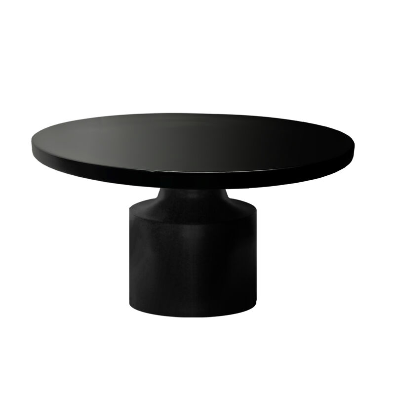 Zoe 30 Inch Round Coffee Table with Pedestal Base, Sleek Modern Silhouette, Matte Black Powder Coated Metal