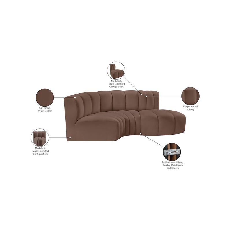 Meridian Furniture Arc Brown Vegan Leather Modular Sofa