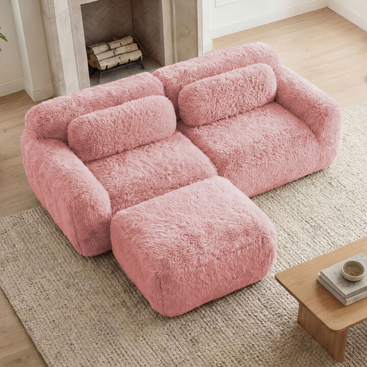 Merax L-shaped Boneless Sofa,Soft Fluffy Plush Fabric,With Chaise 32D High Density Sponge