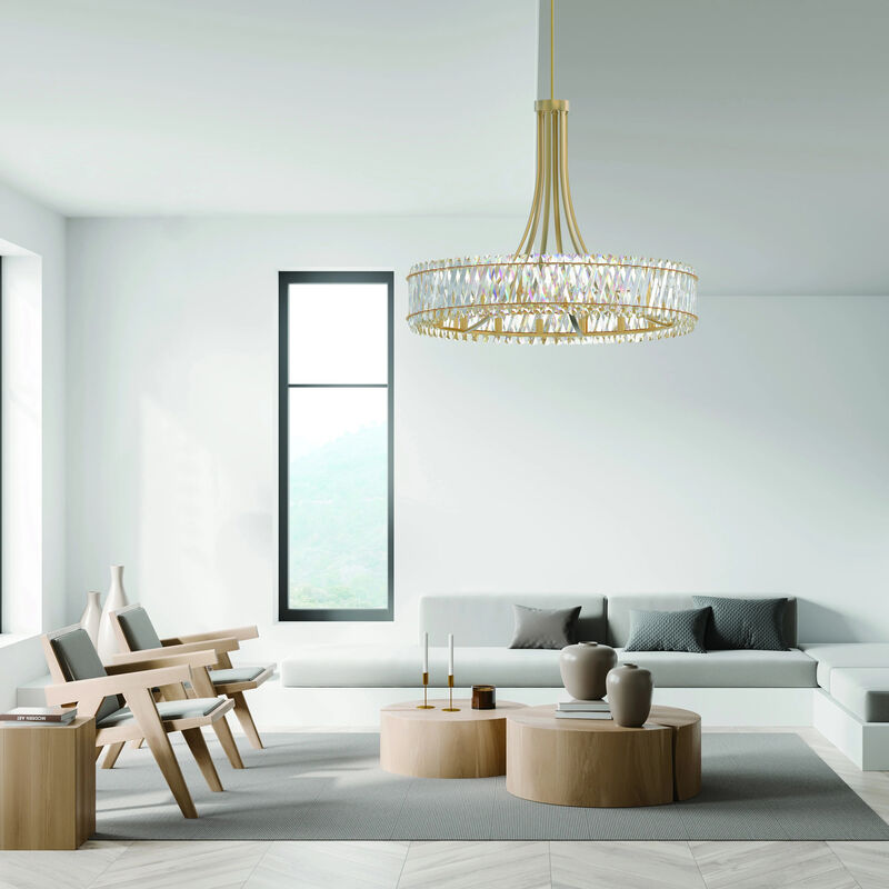 42" 18-Light Contemporary Brushed Gold Crystal Chandelier, Large Circular Ceiling Light for Living Room, Dining Room image number 2