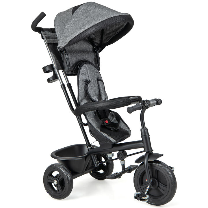 Kids Tricycle with Adjustable Push Handle and Removable Canopy for Toddlers
