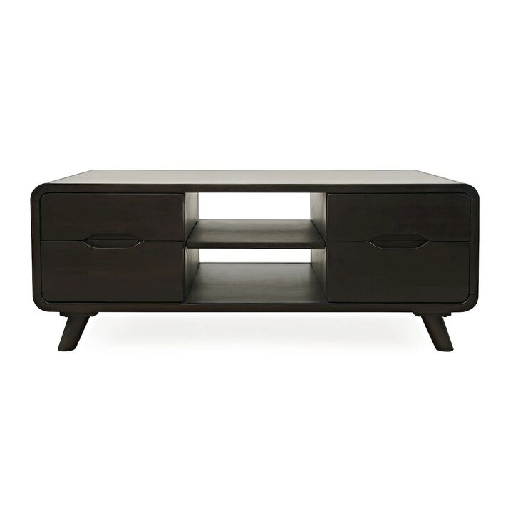 Jofran Marlowe Mid-Century Modern 48 Curved Coffee Table with Storage Drawers