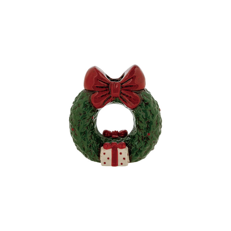 Hand-Painted Dolomite Wreath Taper Holder with Festive Bow image number 0