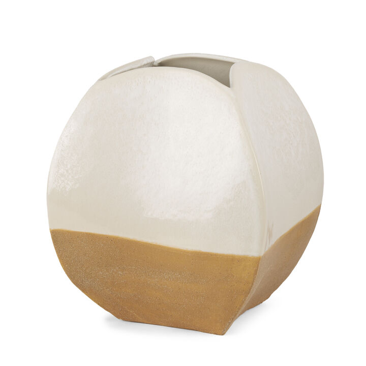 HomeRoots 10" Beige And Cream Color Block Ceramic Table Vase