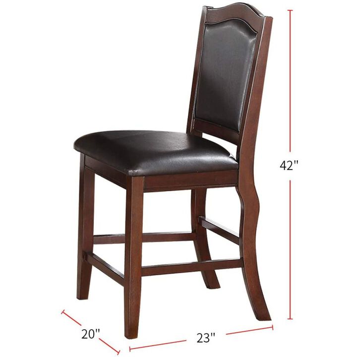 Dark Brown Wood Finish Set of 2 Counter Height Chairs Faux Leather Upholstery Seat Back Kitchen Dining Room Chair