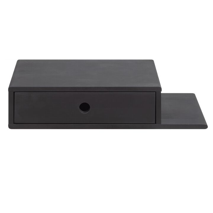Black Hardwood Nightstand with an Open Shelf on the Right and a Drawer - Side Table for Bedroom