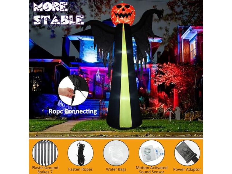 10.3FT Halloween Inflatable Pumpkin Ghost &ndash; Giant Blow-Up Yard Decor with LED Lights & Scary Sound for Outdoor Holiday Display image number 2
