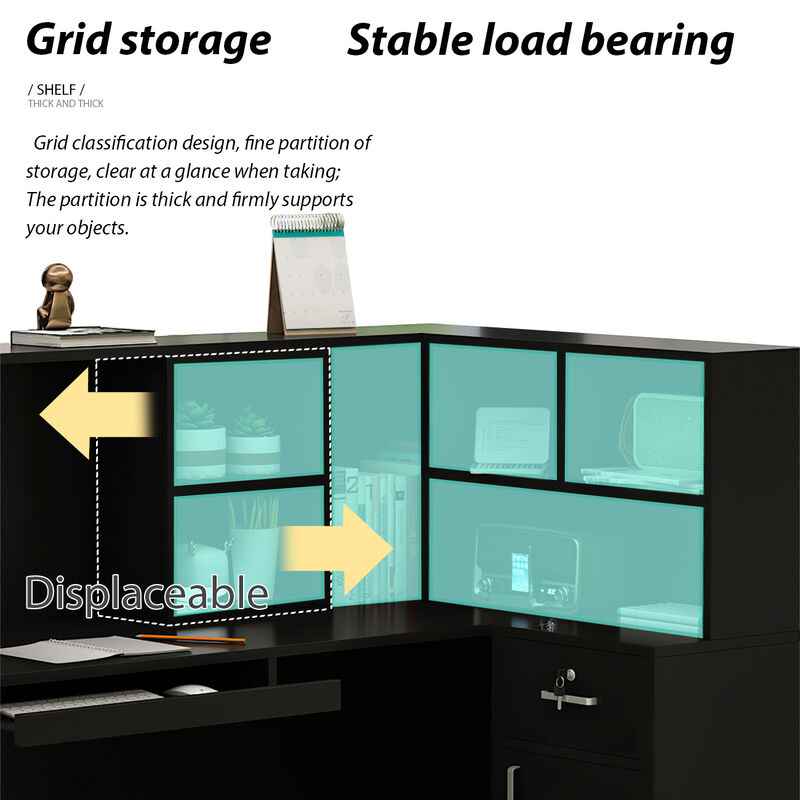 FUFU&GAGA Modern L-Shaped Office Desk with Hutch and Storage (55.9" L x 32.3" W x 48.4" H), Black
