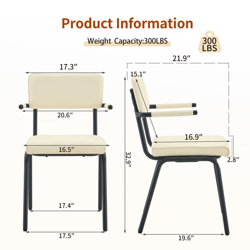Set of 2 Velvet Dining Chairs Hangable Armrest Dining Chairs for Easy Floor Cleaning Square Open Back Dining Chairs with Metal Legs image number 2