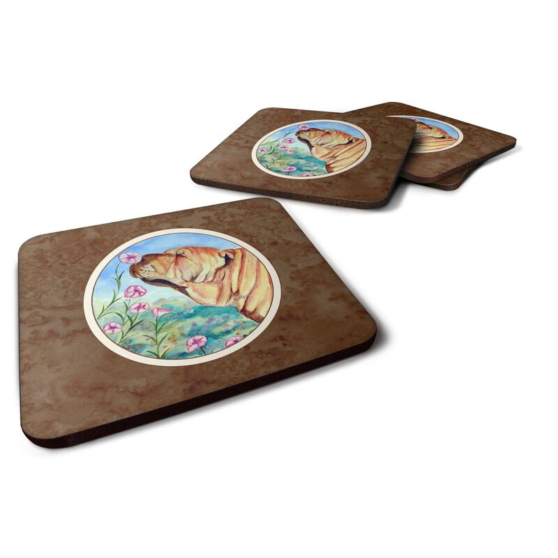 Caroline's Treasures 7105FC Shar Pei Smell The Flowers Foam Coasters (Set of 4), 3.5, Multicolor image number 0