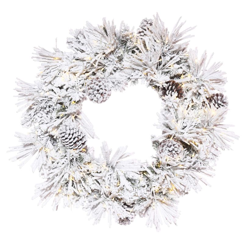 Vickerman 30" Flocked Atka Pine Wreath 3mm 200WW image number 0