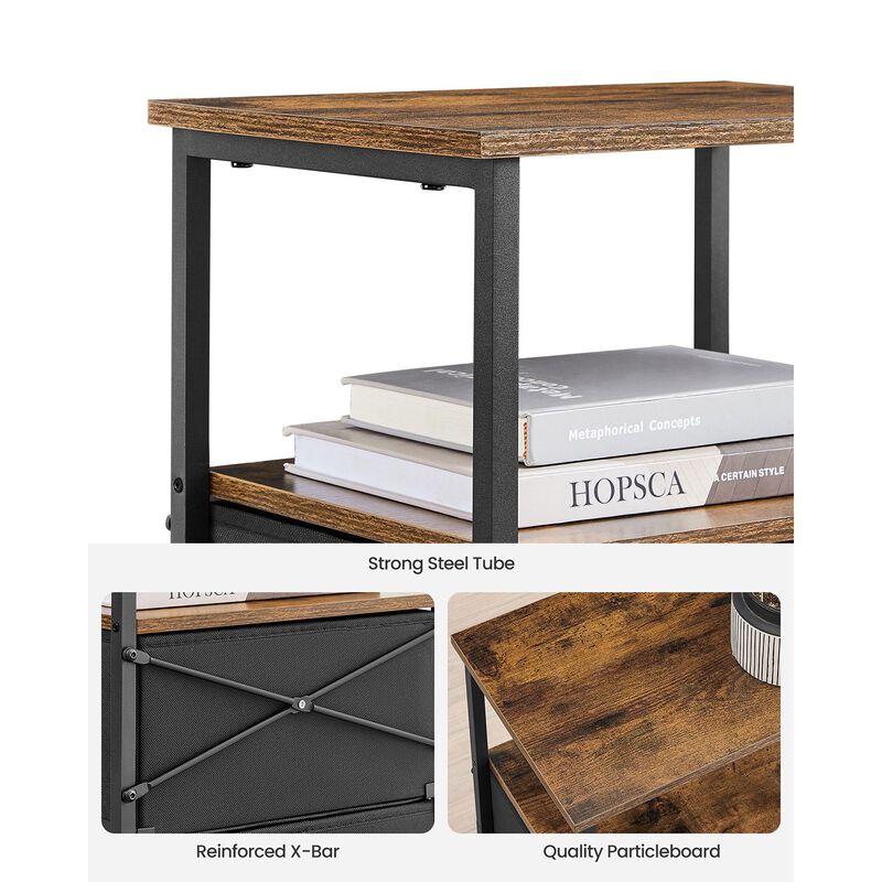 Tall Nightstand with 2 Fabric Drawers and Shelf &ndash; Space-Saving Storage Table for Living Room or Apartment