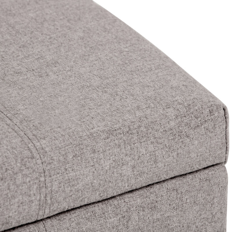 HomeRoots 36" Light Gray and Dark Brown Faux Linen and Solid Wood Upholstered Storage Bench With Flip Top image number 4