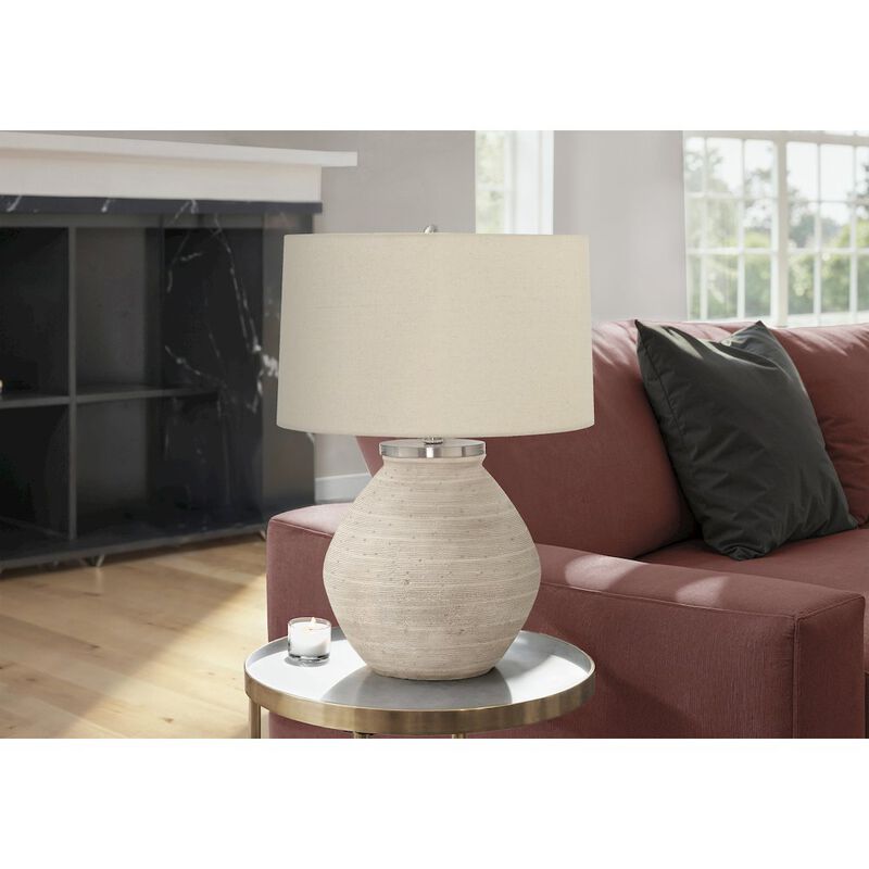 Lighting, 25"H, Table Lamp, Cream Concrete, Beige Shade, Contemporary