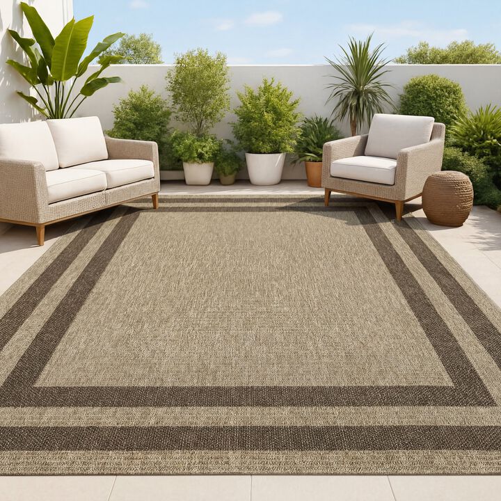 Frenzy Smart Jute Minimalist Boho Inset Border Indoor/Outdoor Area Rug