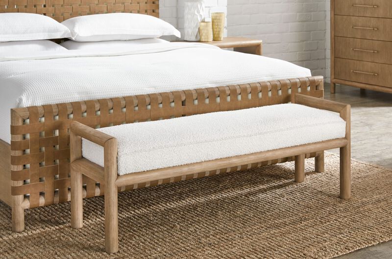 Dorsey Boucle Upholstered Wooden Bench in Granola and Ricotta image number 1