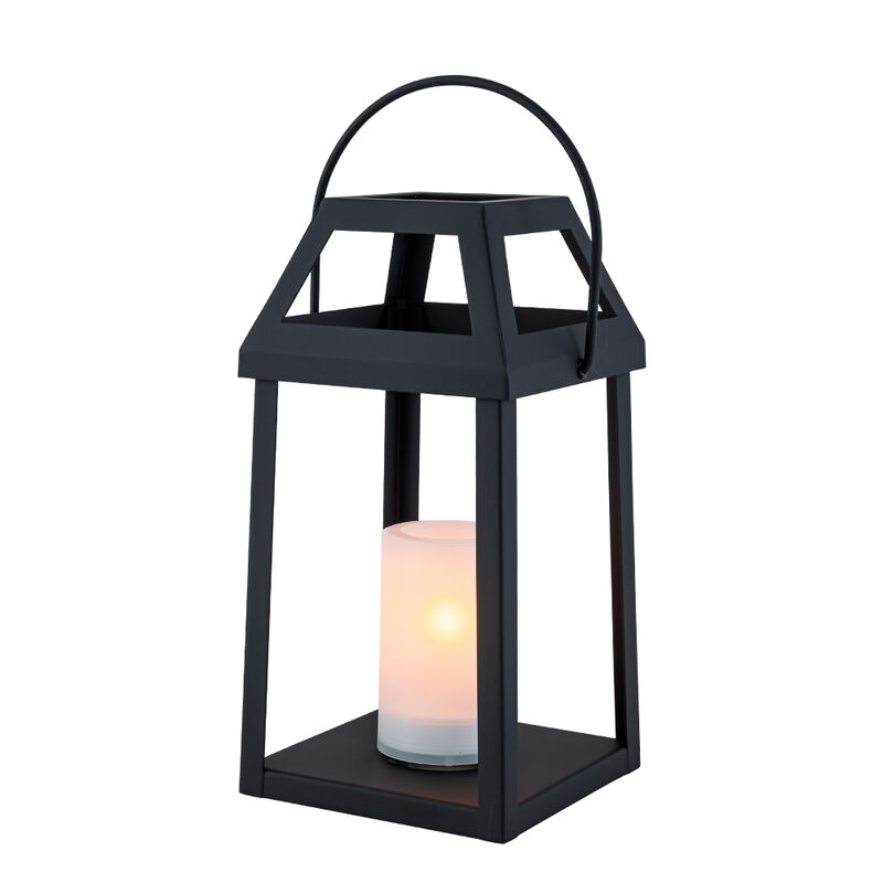 H13&rdquo; Solar Outdoor Lantern with Flickering Candle Modern Metal Solar Lantern with Handle, Waterproof Patio Table & Hanging Light Auto On/Off for Garden Deck image number 0