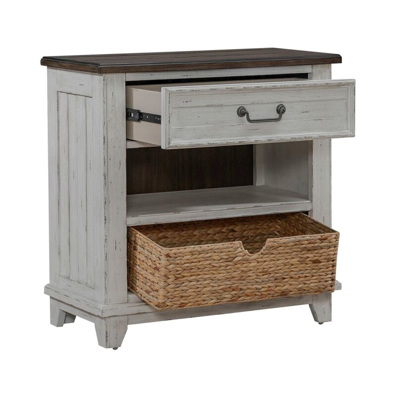 Liberty Furniture Bedside Chest with AC USB Charging Station Cottage - White & Tobacco Wood image number 6