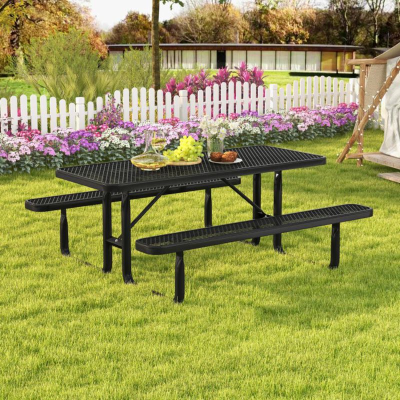 Hivvago Outdoor Picnic Table and Bench Set for 8 Person with Seats and Mesh Grid