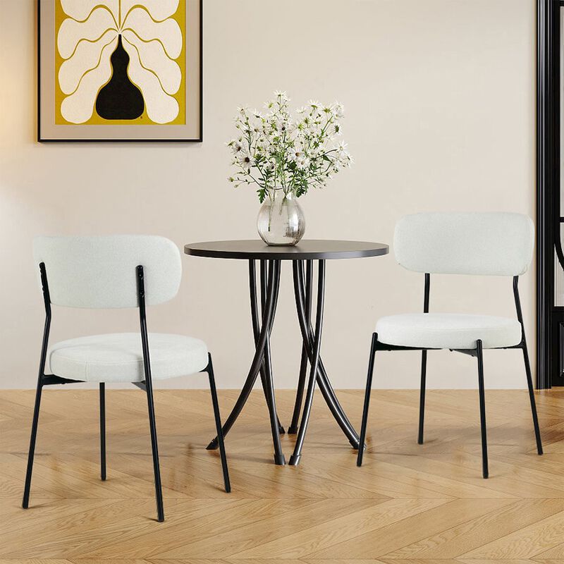 Glamour Home Set of 2 Aya White Chenille Dining Chair with Black Steel Legs
